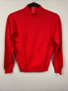 Vintage Pringle of Scotland 100% Cashmere Mock Neck Back Zip Sweater Red 40